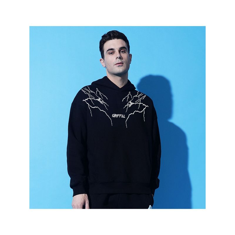 Griffel Men's Black Winter Wear Oversized Cotton Fleece Hoodie (S)