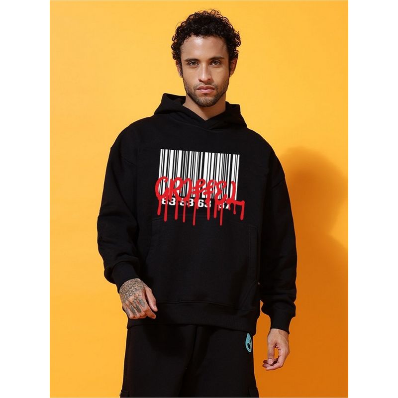 Griffel Men's Black Winter Wear Oversized Cotton Fleece Pullover Hoodie (S)