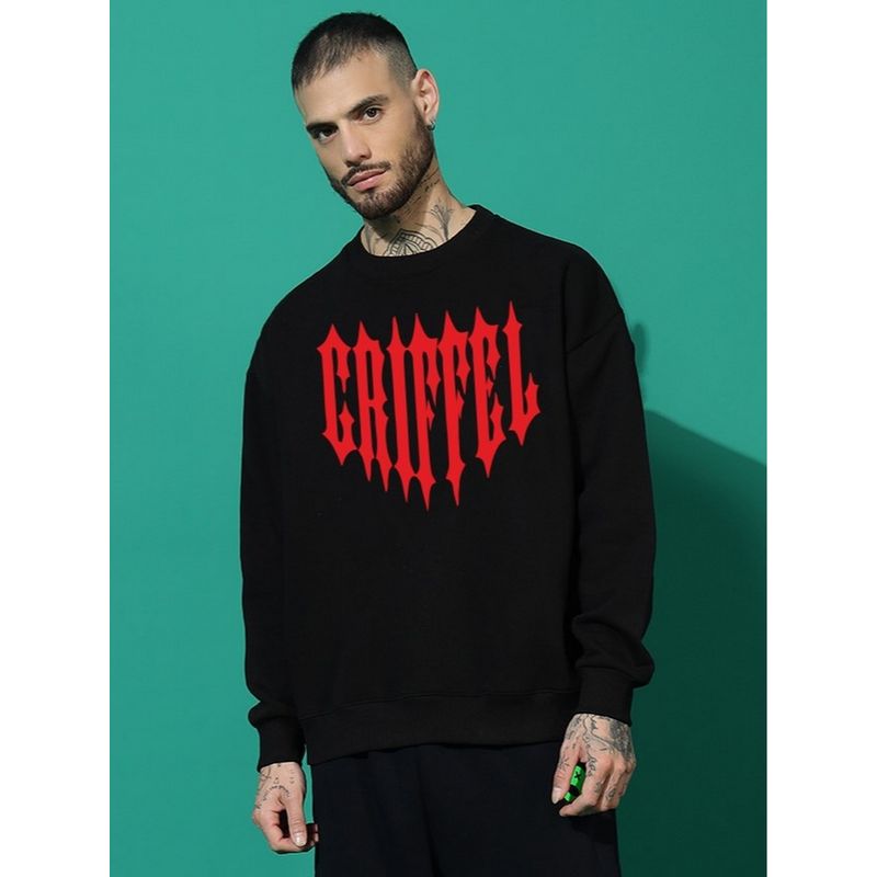 Griffel Black Men's Winter Wear Oversized Cotton Fleece Pullover Sweatshirt (S)