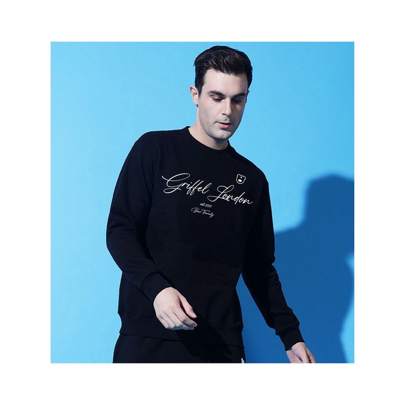 Griffel Black Winter Wear Oversized Cotton Fleece Pullover Sweatshirt (S)