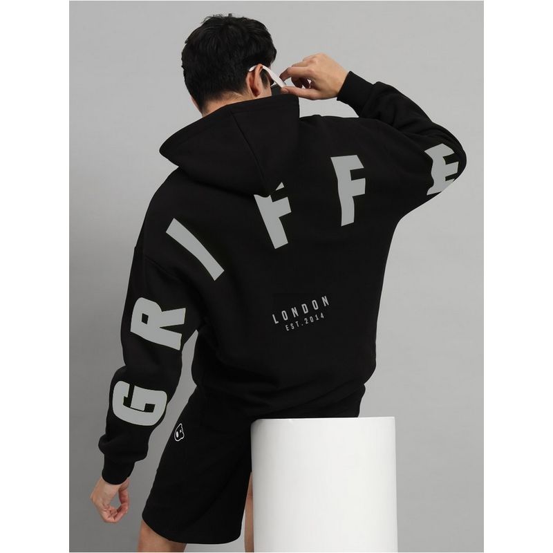 Griffel Men Winter Oversized Black Cotton Fleece Pullover Hoodie (M)