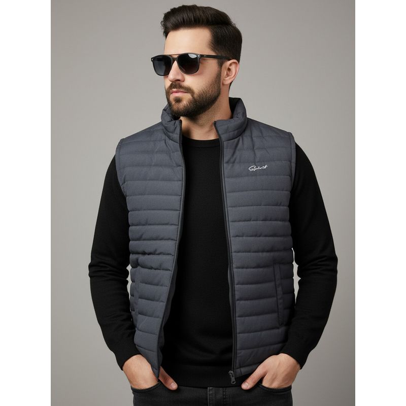 SPIRIT Men's Solid High Neck Grey Sleeveless Puffer Jacket (XL)