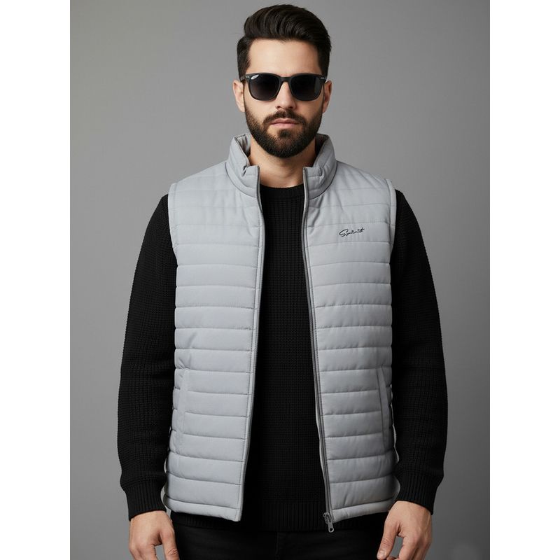 SPIRIT Men's Solid High Neck Grey Sleeveless Puffer Jacket (L)