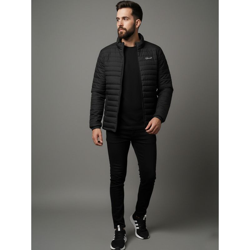 SPIRIT Men Solid High Neck Black Full Sleeves Puffer Jacket (L)