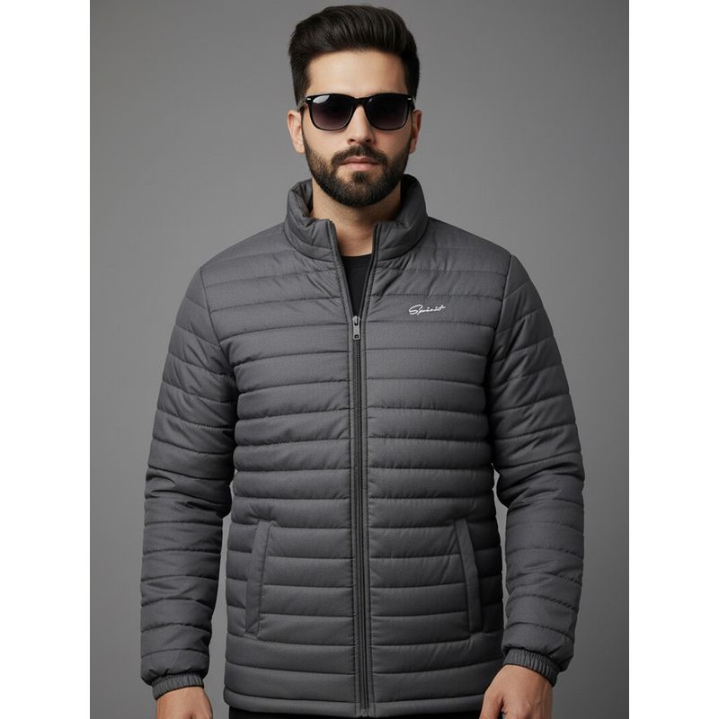SPIRIT Men's Solid High Neck Grey Full Sleeves Puffer Jacket (L)