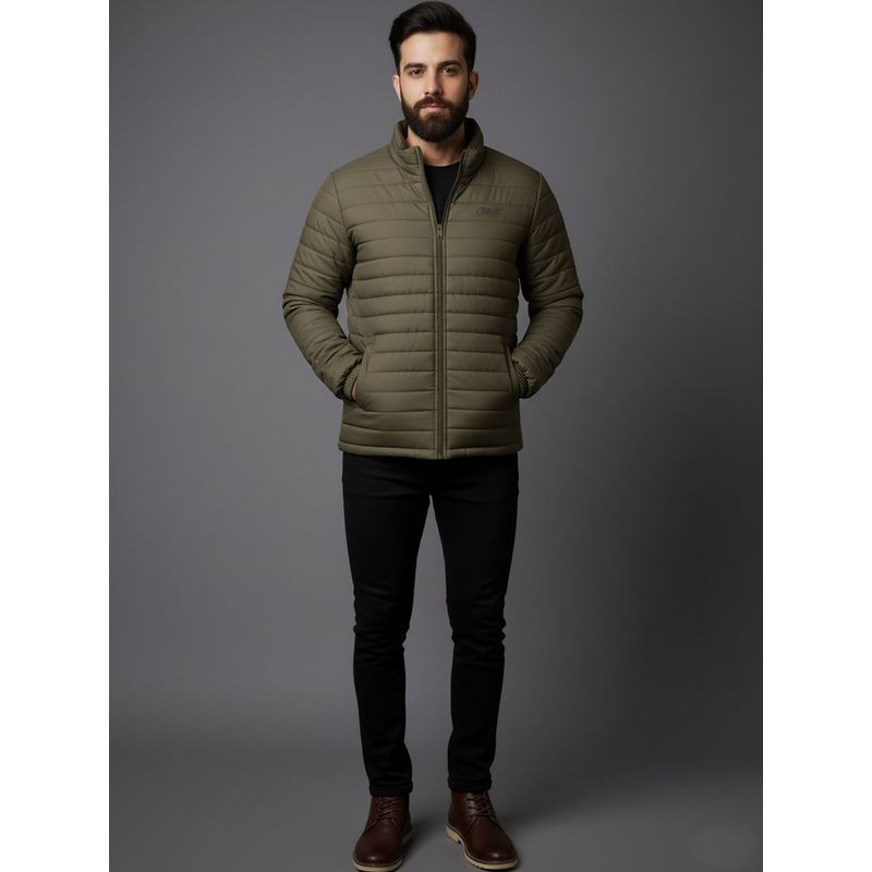 SPIRIT Men's Solid High Neck Olive Full Sleeves Puffer Jacket (XL)