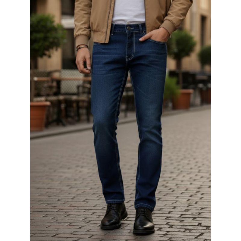 RIGO Men Navy Blue Solid Straight Fit Jeans (32)