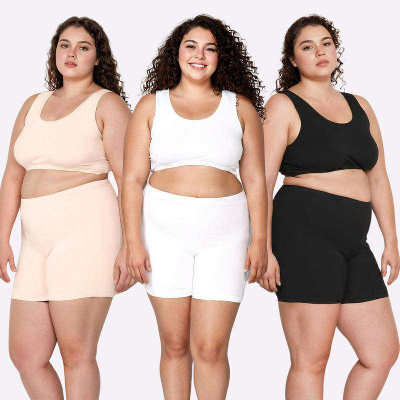 Adira Plus Size Black Beige & White Under Dress Shorties (Pack of 3) (3XL)