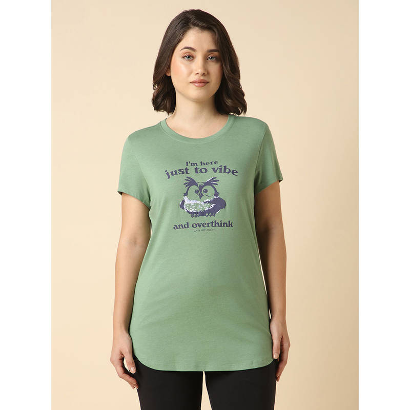 Van Heusen Women Front Print Round Neck Short Sleeve Lounge T-Shirt (S)