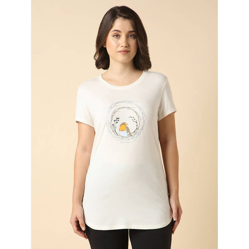 Van Heusen Women Front Print Round Neck Short Sleeve Lounge T-Shirt (L)