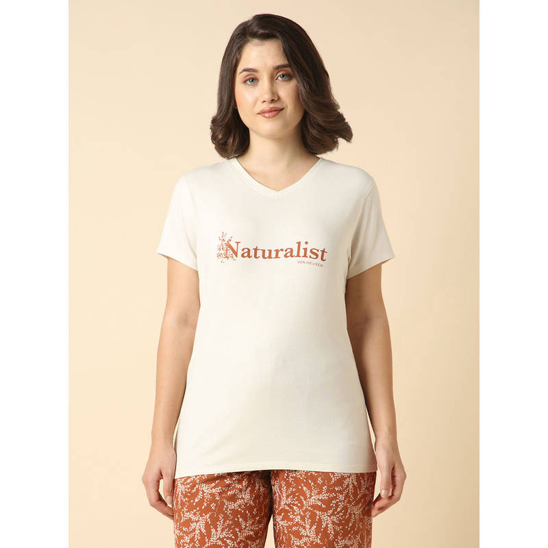 Van Heusen Women Front Print V-Neck Short Sleeve Lounge T-Shirt (XL)