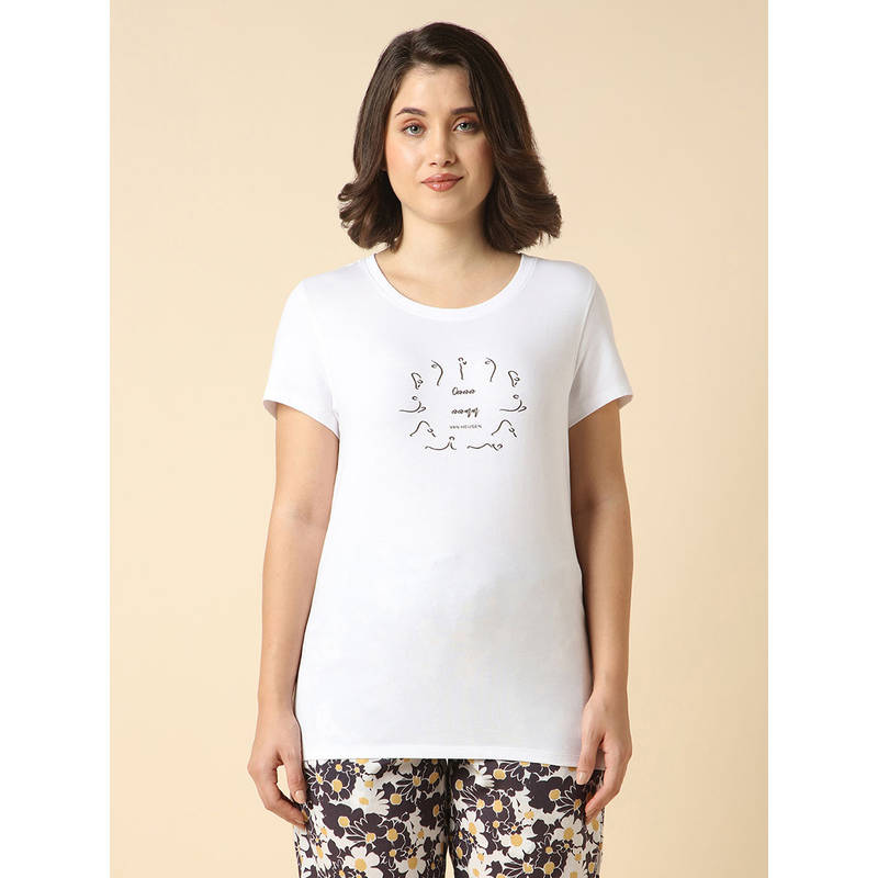 Van Heusen Women Printed Round Neck Short Sleeve Lounge T-Shirt (L)