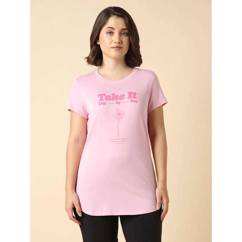 Van Heusen Women Front Print Round Neck Short Sleeve Lounge T-Shirt (L)