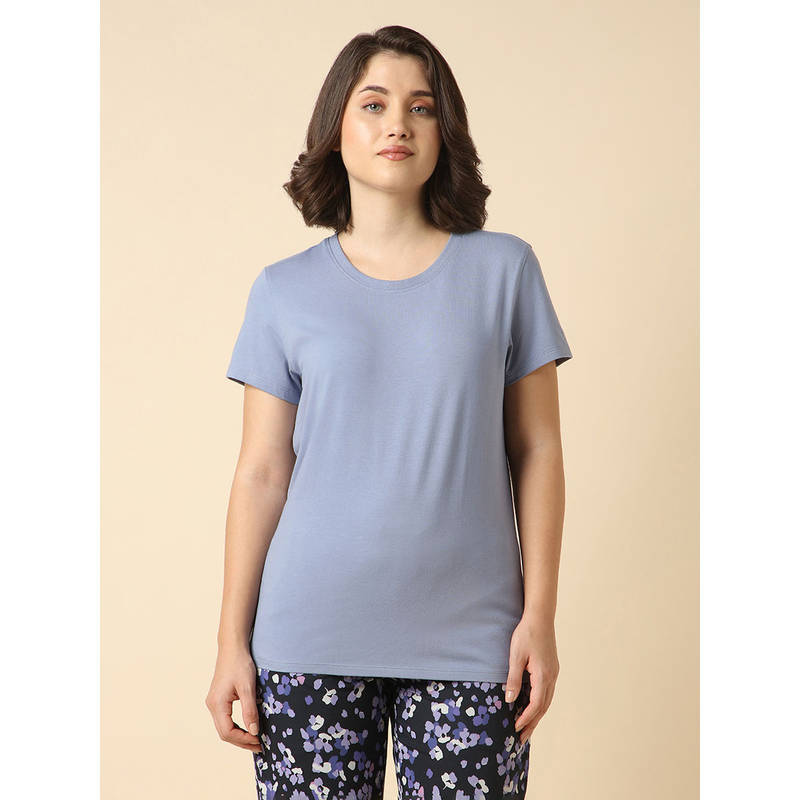 Van Heusen Women Solid Crew Neck Short Sleeve Lounge T-Shirt (L)