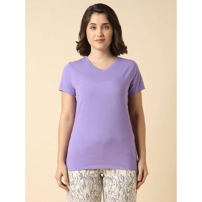 Van Heusen Women Solid V-Neck Short Sleeve Lounge T-Shirt (XL)