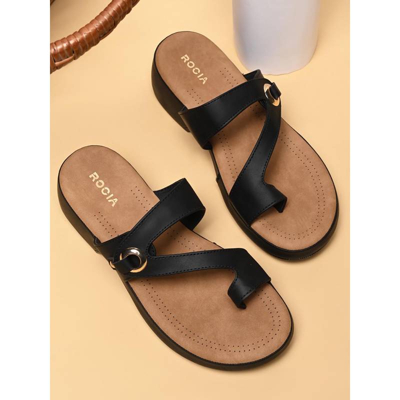 ROCIA By Regal Black Women Comfort One Toe Sandal Heels (EURO 36)