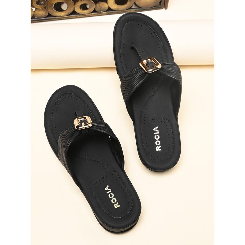 ROCIA By Regal Black Women Comfort Sandals (EURO 36)