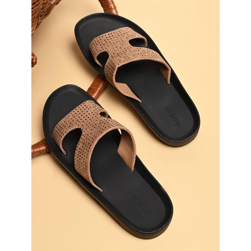 ROCIA By Regal Beige Women Studded H Sandals (EURO 36)