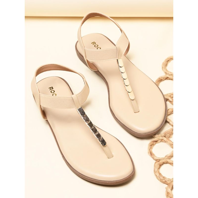 ROCIA By Regal Beige Women T Strap Flat Sandals (EURO 36)