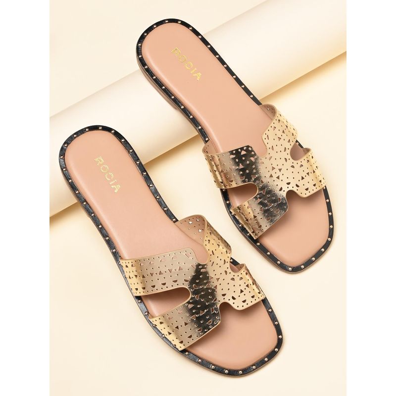 ROCIA By Regal Gold Women Laser Cut H Flats (EURO 36)