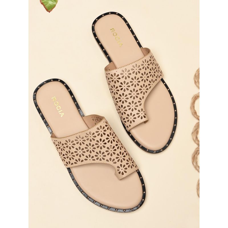 ROCIA By Regal Beige Women One Toe Laser Cut Flats (EURO 36)