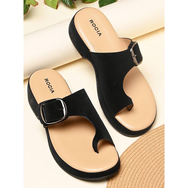 ROCIA By Regal Black Women One Toe Stylish Sandal Heels (EURO 36)