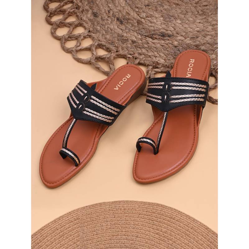 ROCIA By Regal Black Women Stylish Flat Kolhapuris (EURO 36)