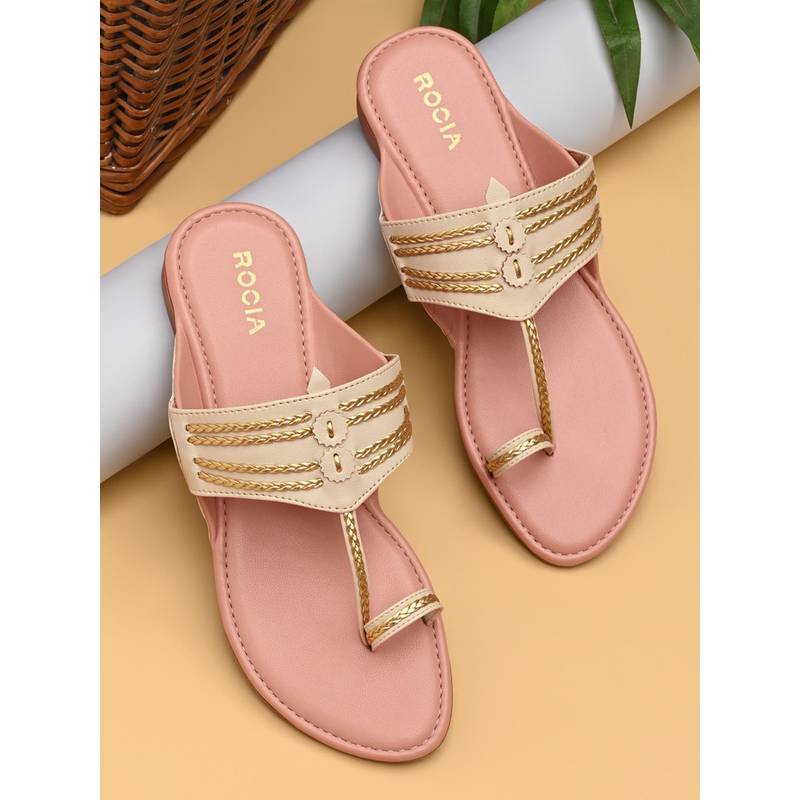 ROCIA By Regal Cream Women Stylish Flat Kolhapuris (EURO 36)