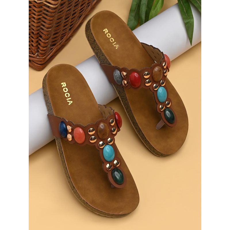 ROCIA By Regal Tan Women Stone Embellished Sandals (EURO 37)