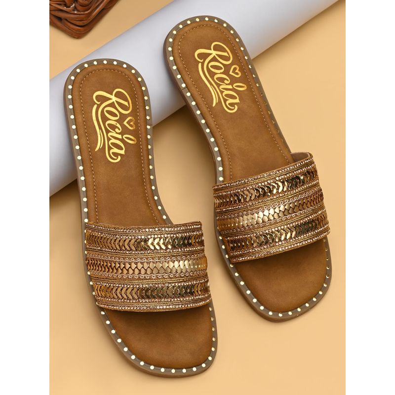 ROCIA By Regal Antique Gold Women Pretty Embellished Flats (EURO 37)