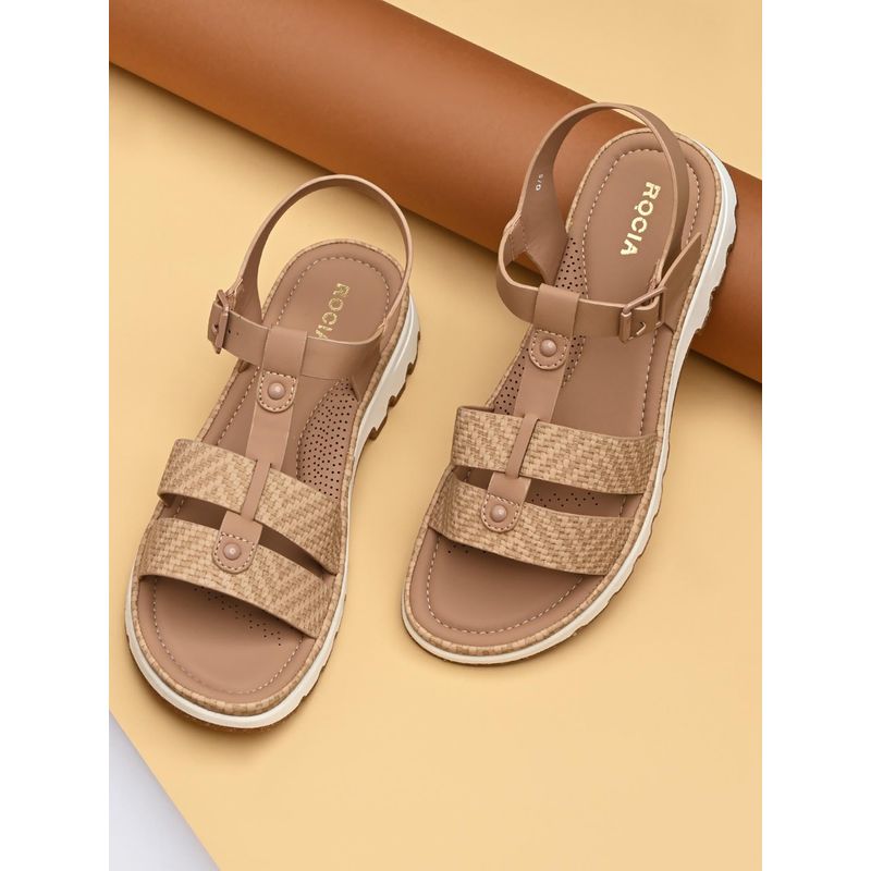 ROCIA By Regal Beige Women T-Strap Flat Sandal Heels (EURO 36)