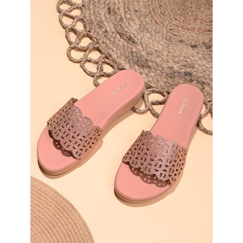 ROCIA By Regal Rose Gold Women Diamond Embellished Sandal Heels (EURO 36)