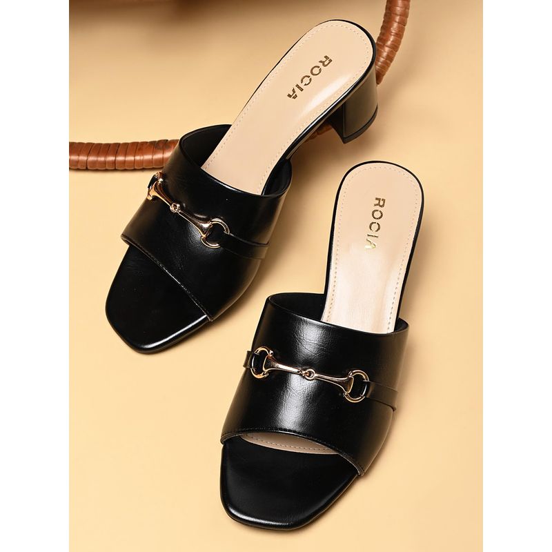 ROCIA By Regal Black Women Buckled Block Sandal Heels (EURO 36)