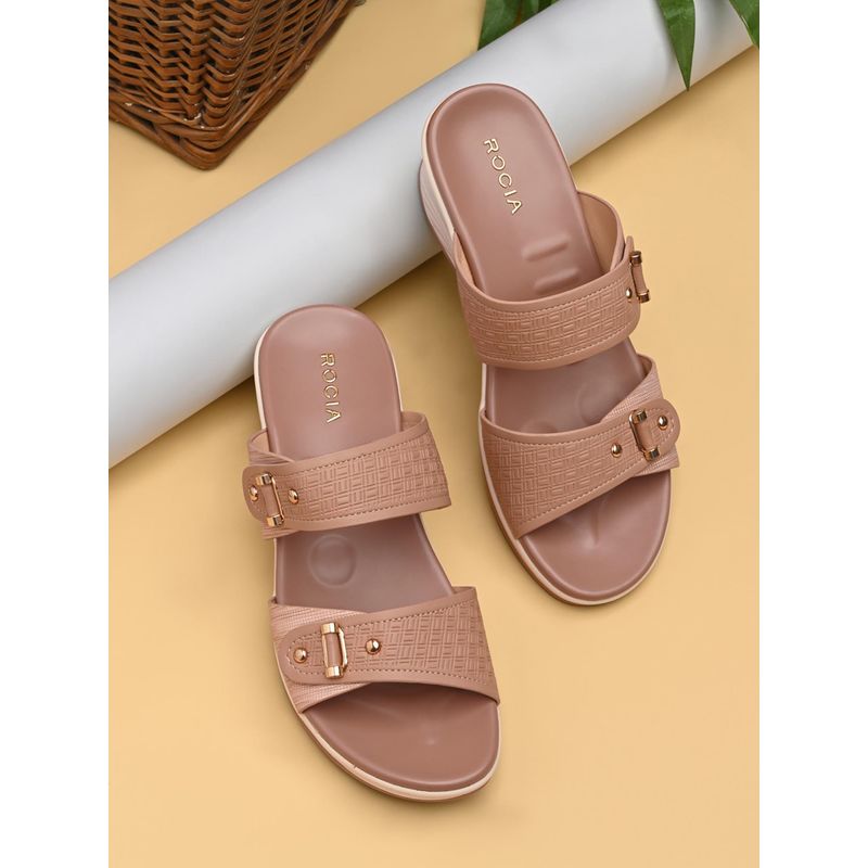 ROCIA By Regal Khaki Women Embossed Comfort Wedge Heels (EURO 37)