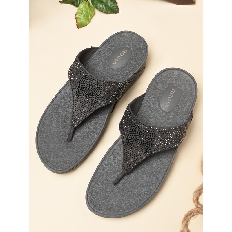 ROCIA By Regal Grey Women Diamond Studded Comfort Wedges Heels (EURO 36)