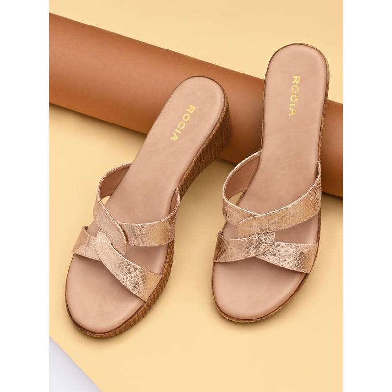 ROCIA By Regal Rose Gold Women Shimmery Wedges Heels (EURO 41)