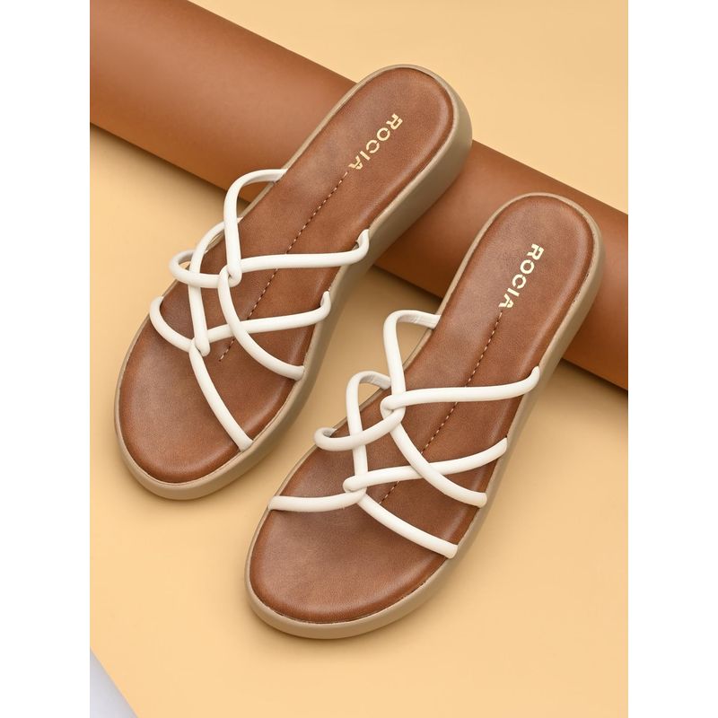 ROCIA By Regal White Women Criss Cross Wedges Heels (EURO 36)