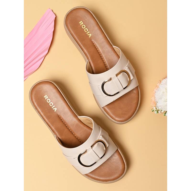 ROCIA By Regal Cream Women Classic Buckled Sandal Heels (EURO 40)