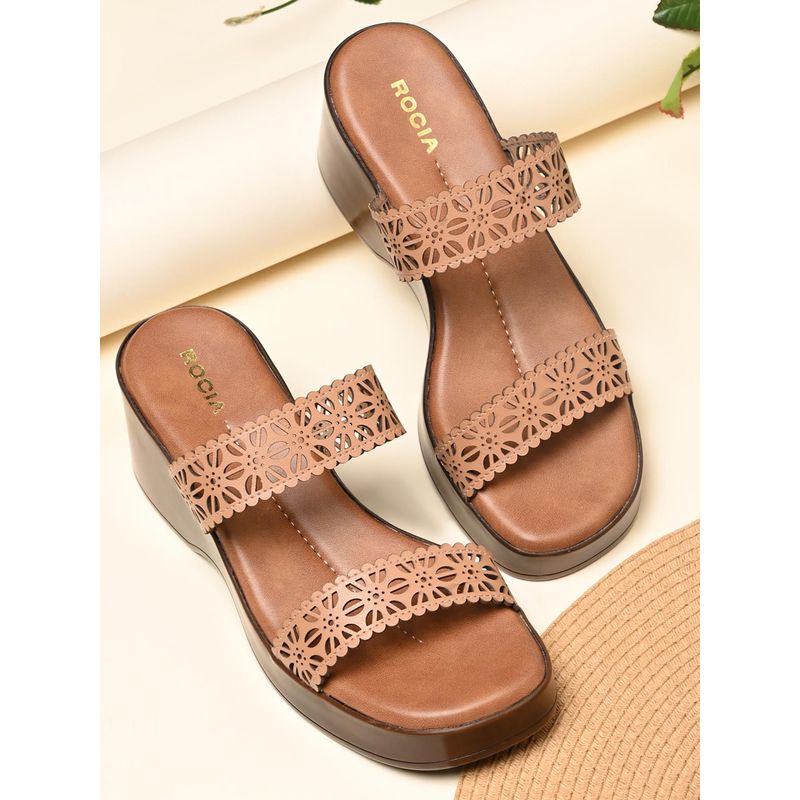 ROCIA By Regal Beige Women Laser Cut Wedges Heels (EURO 38)