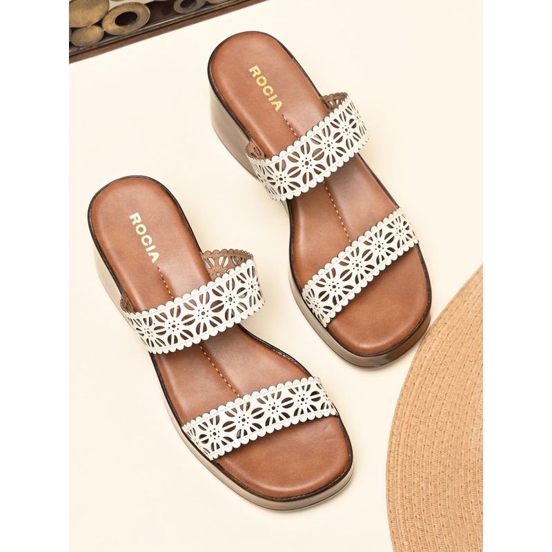 ROCIA By Regal White Women Laser Cut Wedges Heels (EURO 38)