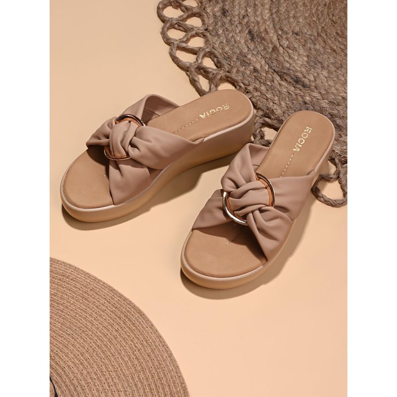 ROCIA By Regal Beige Women Stylish Buckled Platform Sandals (EURO 36)
