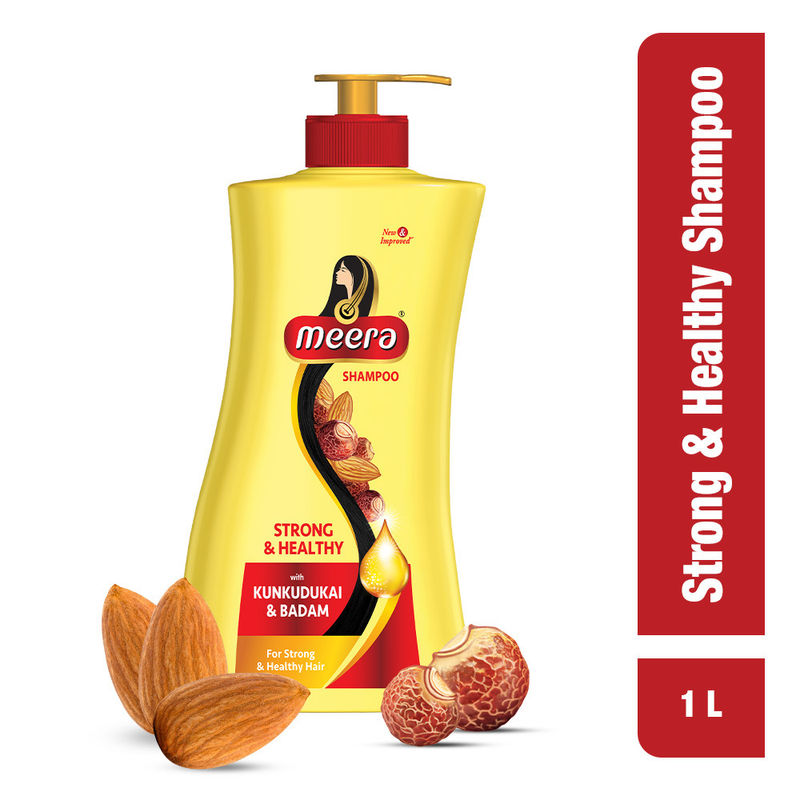 Meera Strong and Healthy Shampoo, With Goodness Of Kunkudukai and Badam, 1L