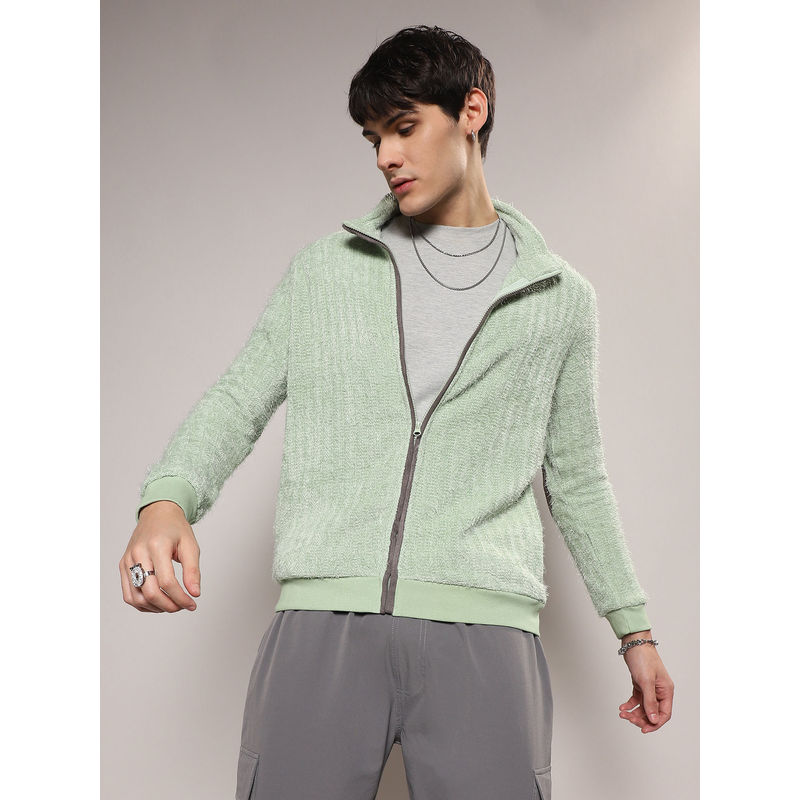 Campus Sutra Mens Denim Green Fleece Denim Jacket (S)