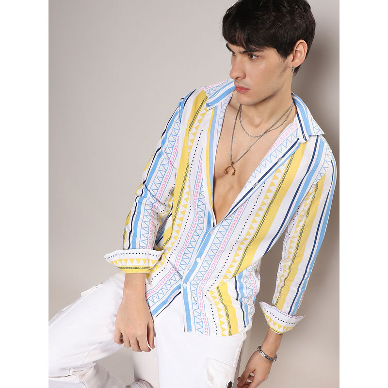 Campus Sutra Mens Multicolour Contrast Panel Cable Knit Shirt (L)