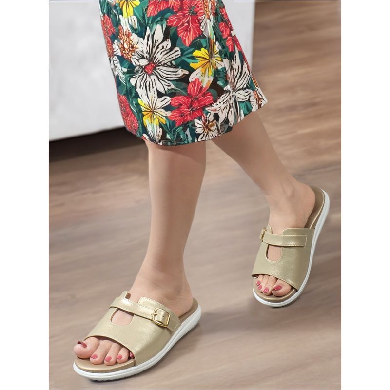 Carlton London Gold Embellished Round Toe Women Sandals (EURO 41)