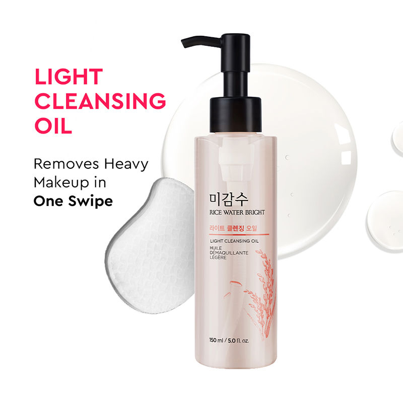 The Face Shop Rice Water Bright Ultra Light Cleansing Oil - Korean Makeup Remover for heavy makeup
