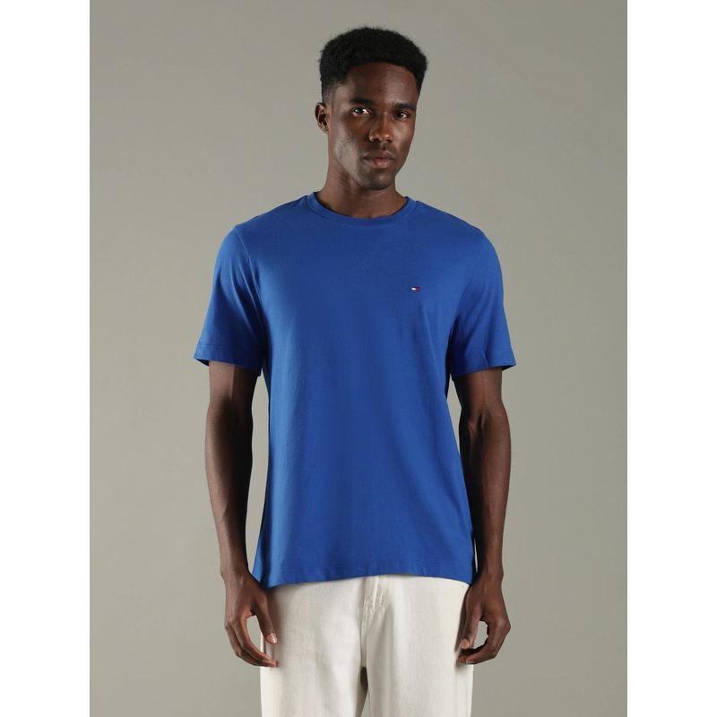 Tommy Hilfiger Men Blue Solid Regular Fit Cotton T-Shirt (L)