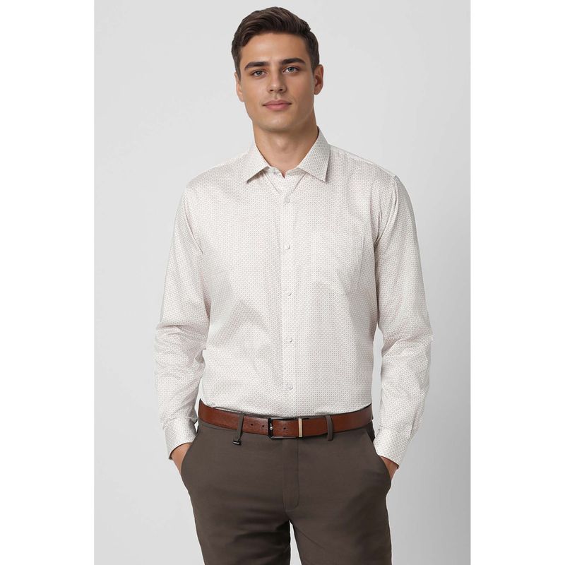 Van Heusen Men White Regular Fit Print Full Sleeves Formal Shirt (40)