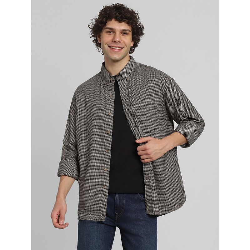 American Eagle Men Black Everyday Flannel Plaid Button-Up Shirt (L)