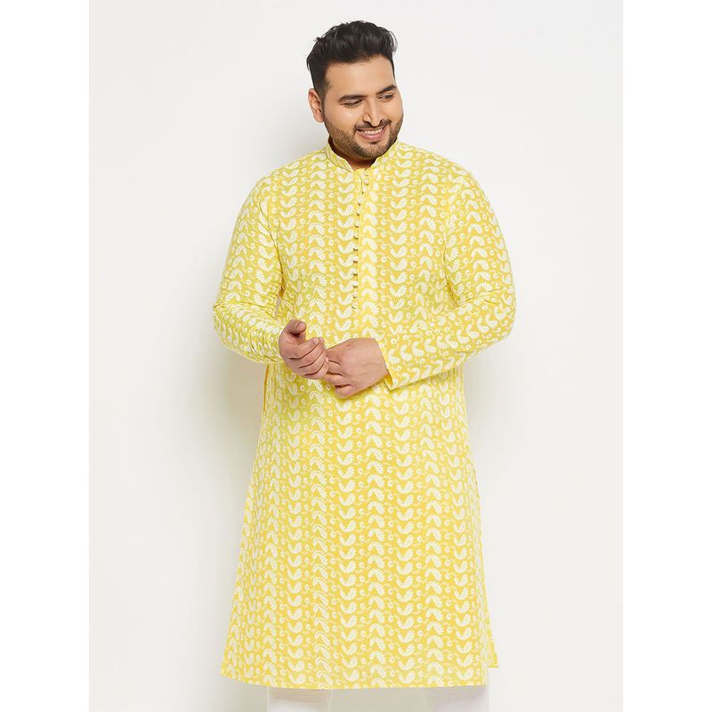 Vastramay Plus Mens Mustard Pure Cotton Kurta (2XL)